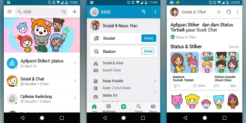 Tampilan antarmuka aplikasi 666I dengan fitur Status & Stiker yang menarik.