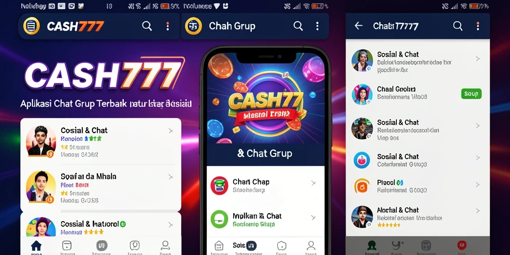 Antarmuka utama CASH777 menampilkan grup chat yang aktif dan menarik.